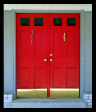 red double doors painted by suzie paints